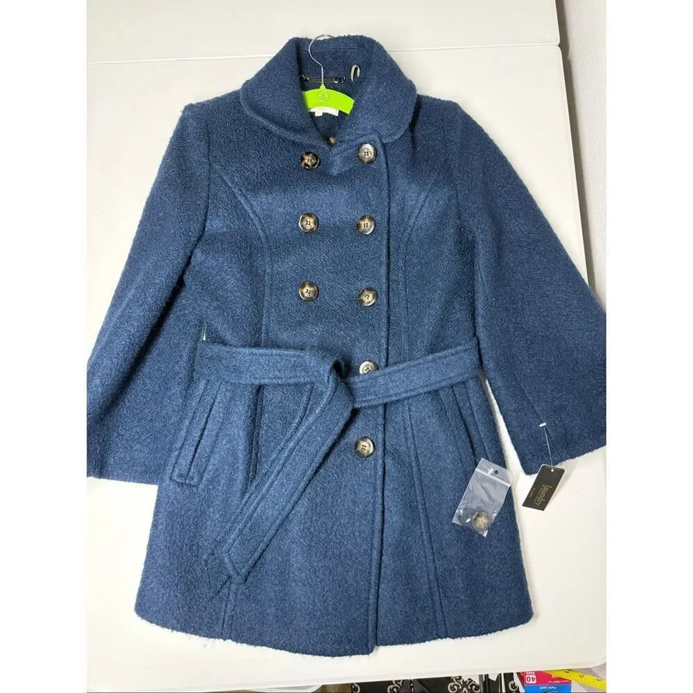 NWT Laundry by Shelli Segal Wool Blend Blue Sz 6 Belted Double Breasted Jacket